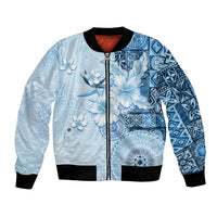Hawaii Tapa Pattern With Blue Hibiscus Bomber Jacket