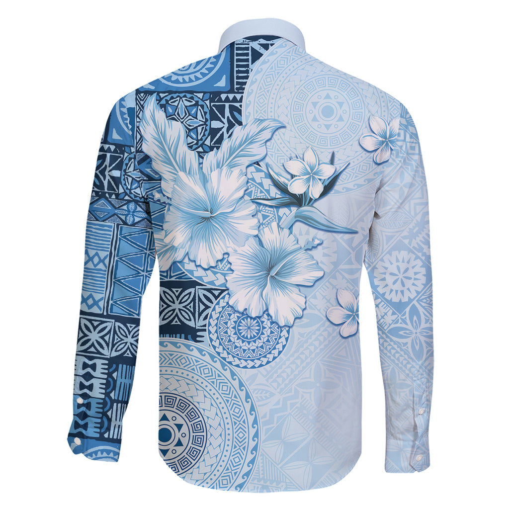 Hawaii Tapa Pattern With Blue Hibiscus Family Matching Mermaid Dress and Hawaiian Shirt