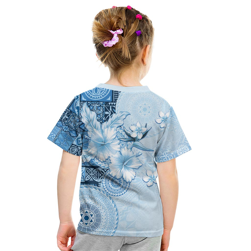 Hawaii Tapa Pattern With Blue Hibiscus Kid T Shirt LT05 - Polynesian Pride