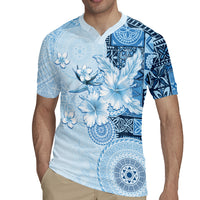Hawaii Tapa Pattern With Blue Hibiscus Rugby Jersey