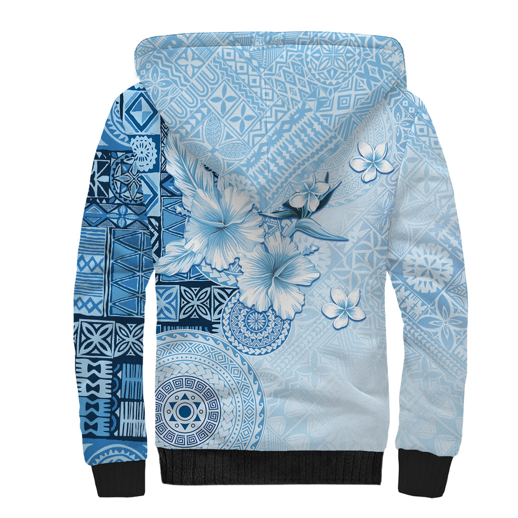 Hawaii Tapa Pattern With Blue Hibiscus Sherpa Hoodie