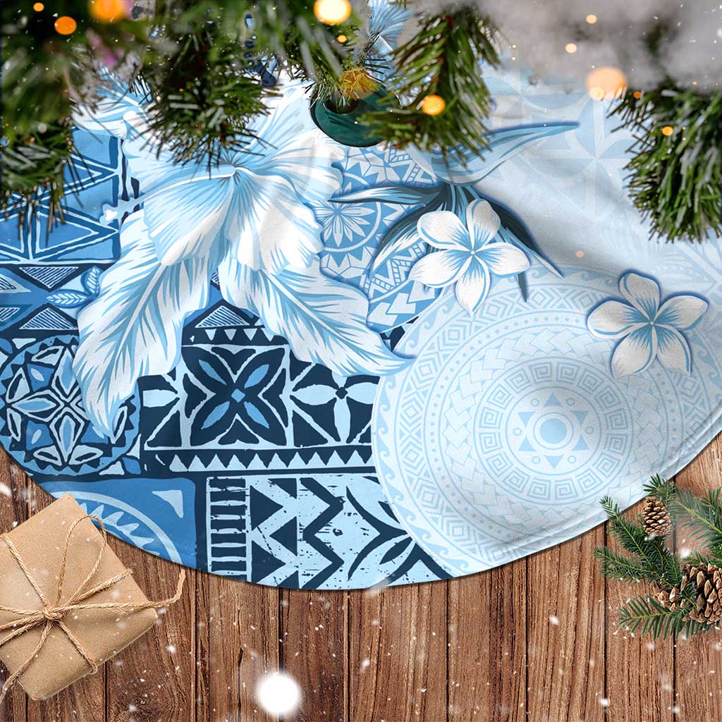 Hawaii Tapa Pattern With Blue Hibiscus Tree Skirt