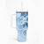 Hawaii Tapa Pattern With Blue Hibiscus Tumbler With Handle