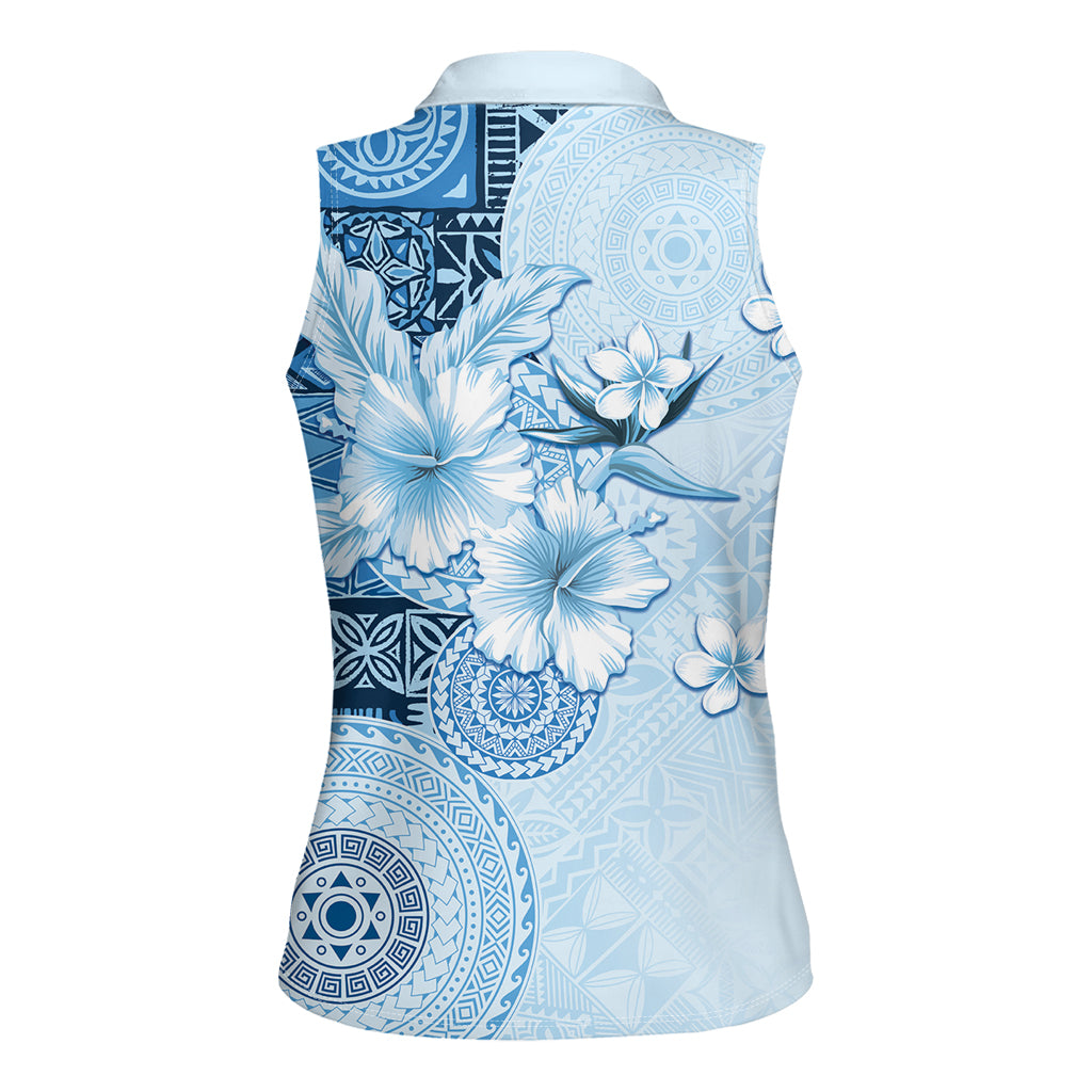 Hawaii Tapa Pattern With Blue Hibiscus Women Sleeveless Polo Shirt LT05 - Polynesian Pride