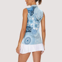Hawaii Tapa Pattern With Blue Hibiscus Women Sleeveless Polo Shirt LT05 - Polynesian Pride