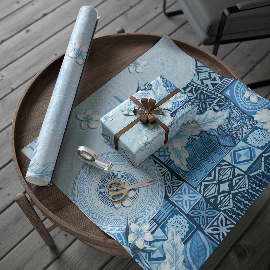 Hawaii Tapa Pattern With Blue Hibiscus Wrapping Paper - Polynesian Pride