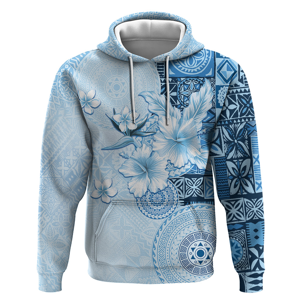 Hawaii Tapa Pattern With Blue Hibiscus Zip Hoodie