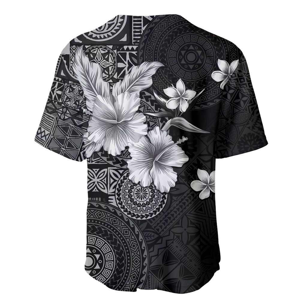 Hawaii Tapa Pattern With Black Hibiscus Baseball Jersey LT05 - Polynesian Pride
