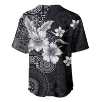 Hawaii Tapa Pattern With Black Hibiscus Baseball Jersey LT05 - Polynesian Pride
