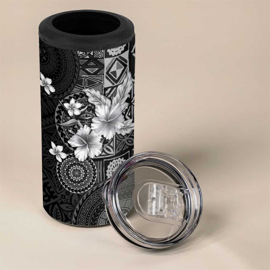 Hawaii Tapa Pattern With Black Hibiscus 4 in 1 Can Cooler Tumbler