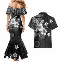 Hawaii Tapa Pattern With Black Hibiscus Couples Matching Mermaid Dress and Hawaiian Shirt