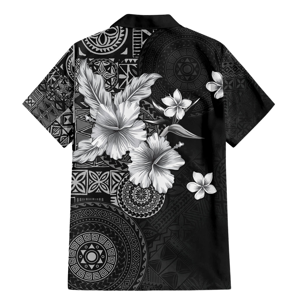 Hawaii Tapa Pattern With Black Hibiscus Family Matching Mermaid Dress and Hawaiian Shirt