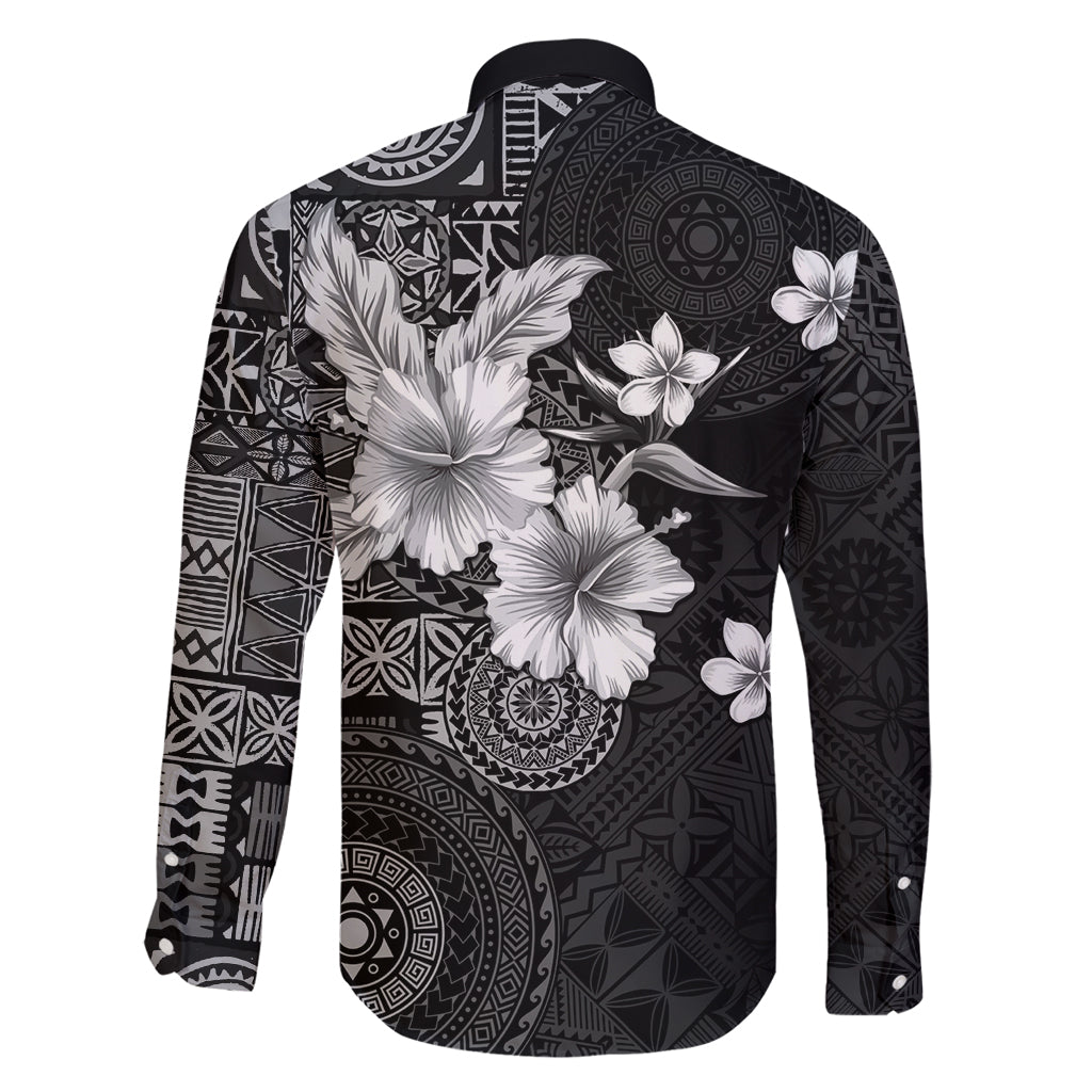 Hawaii Tapa Pattern With Black Hibiscus Family Matching Mermaid Dress and Hawaiian Shirt