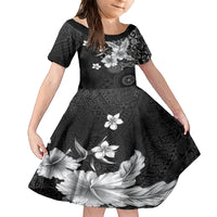 Hawaii Tapa Pattern With Black Hibiscus Family Matching Tank Maxi Dress and Hawaiian Shirt