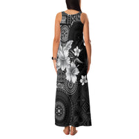 Hawaii Tapa Pattern With Black Hibiscus Family Matching Tank Maxi Dress and Hawaiian Shirt