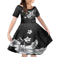 Hawaii Tapa Pattern With Black Hibiscus Kid Short Sleeve Dress