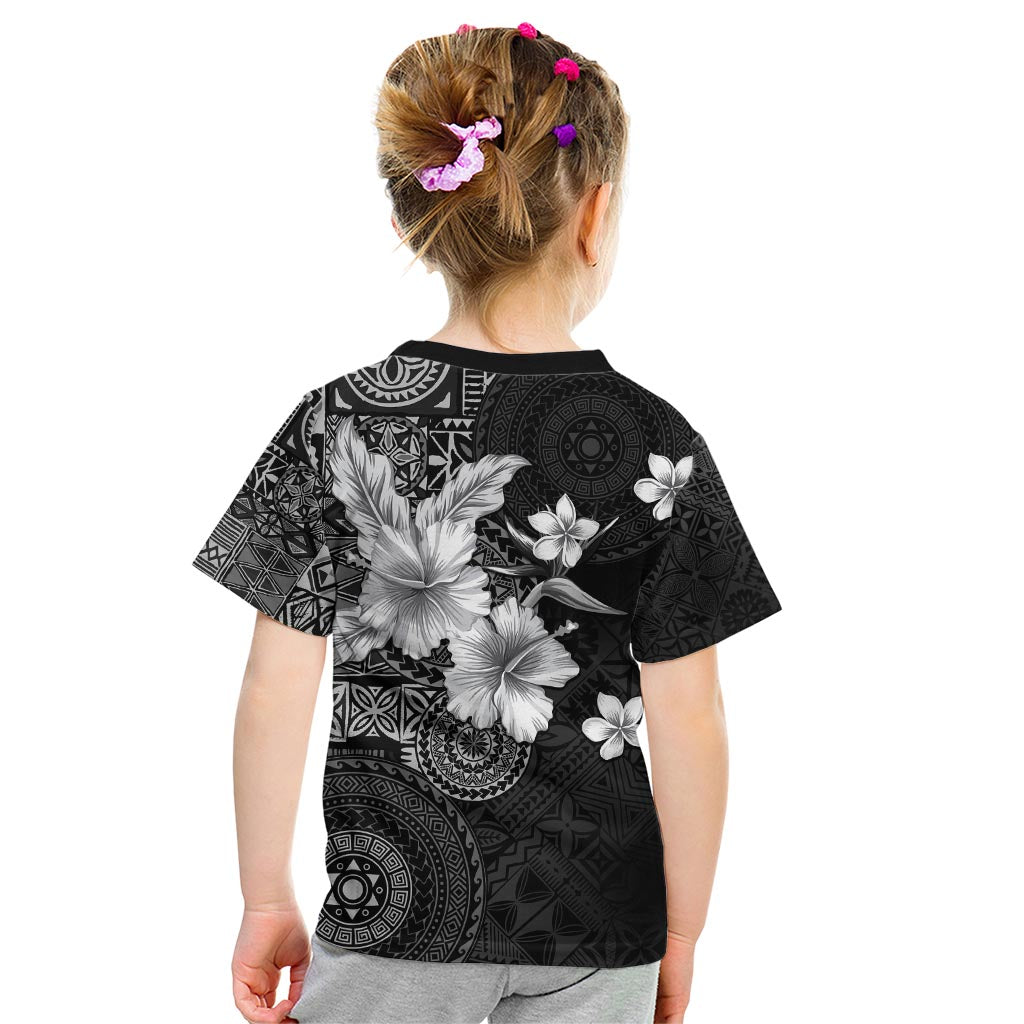 Hawaii Tapa Pattern With Black Hibiscus Kid T Shirt