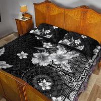 Hawaii Tapa Pattern With Black Hibiscus Quilt Bed Set