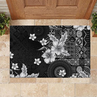 Hawaii Tapa Pattern With Black Hibiscus Rubber Doormat LT05 - Polynesian Pride