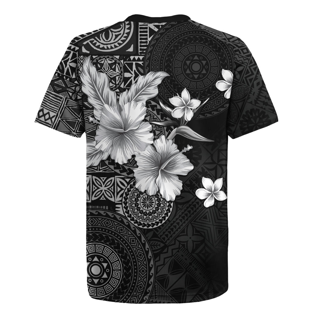 Hawaii Tapa Pattern With Black Hibiscus Rugby Jersey