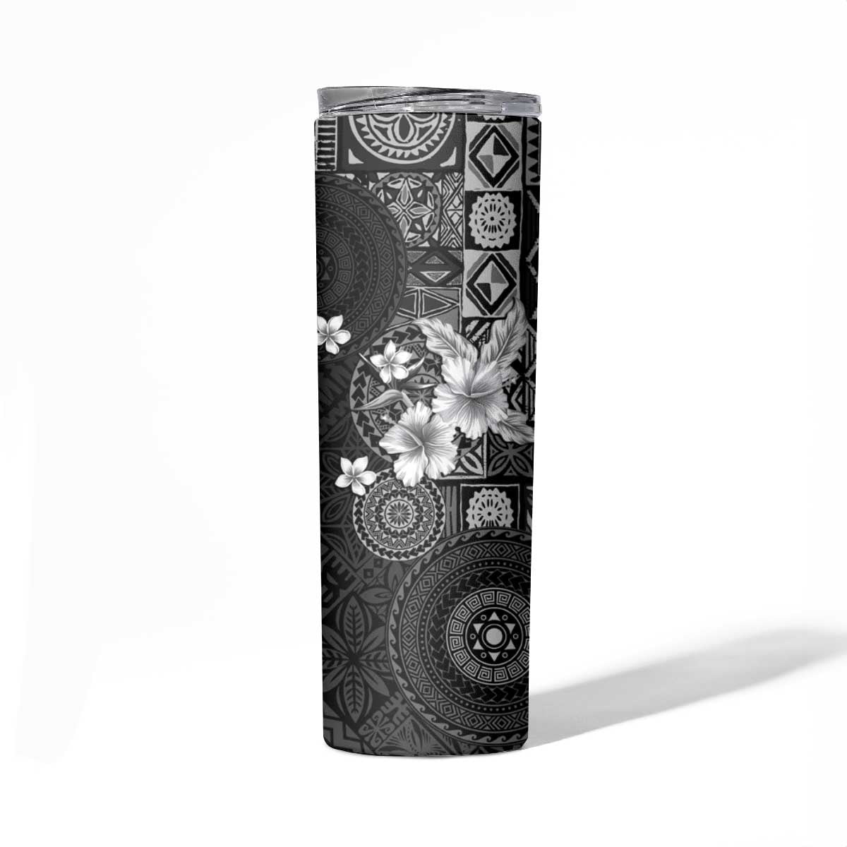 Hawaii Tapa Pattern With Black Hibiscus Skinny Tumbler