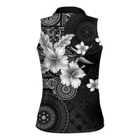 Hawaii Tapa Pattern With Black Hibiscus Women Sleeveless Polo Shirt LT05 - Polynesian Pride