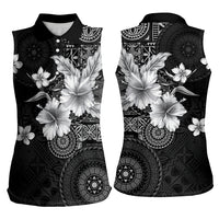 Hawaii Tapa Pattern With Black Hibiscus Women Sleeveless Polo Shirt LT05 - Polynesian Pride