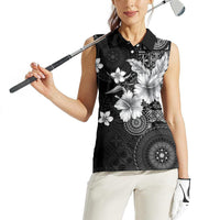 Hawaii Tapa Pattern With Black Hibiscus Women Sleeveless Polo Shirt LT05 - Polynesian Pride