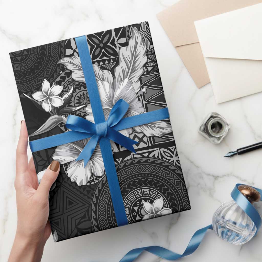 Hawaii Tapa Pattern With Black Hibiscus Wrapping Paper - Polynesian Pride