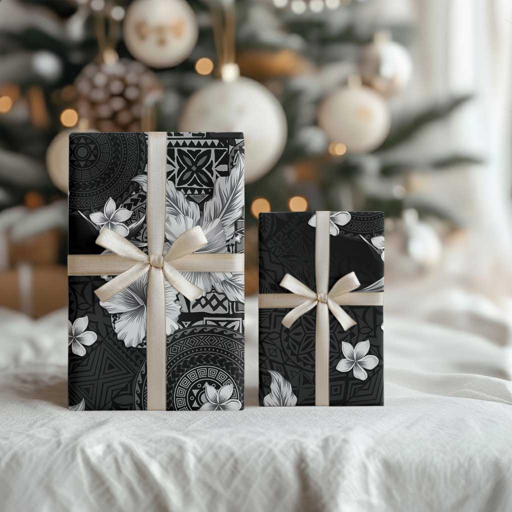 Hawaii Tapa Pattern With Black Hibiscus Wrapping Paper - Polynesian Pride