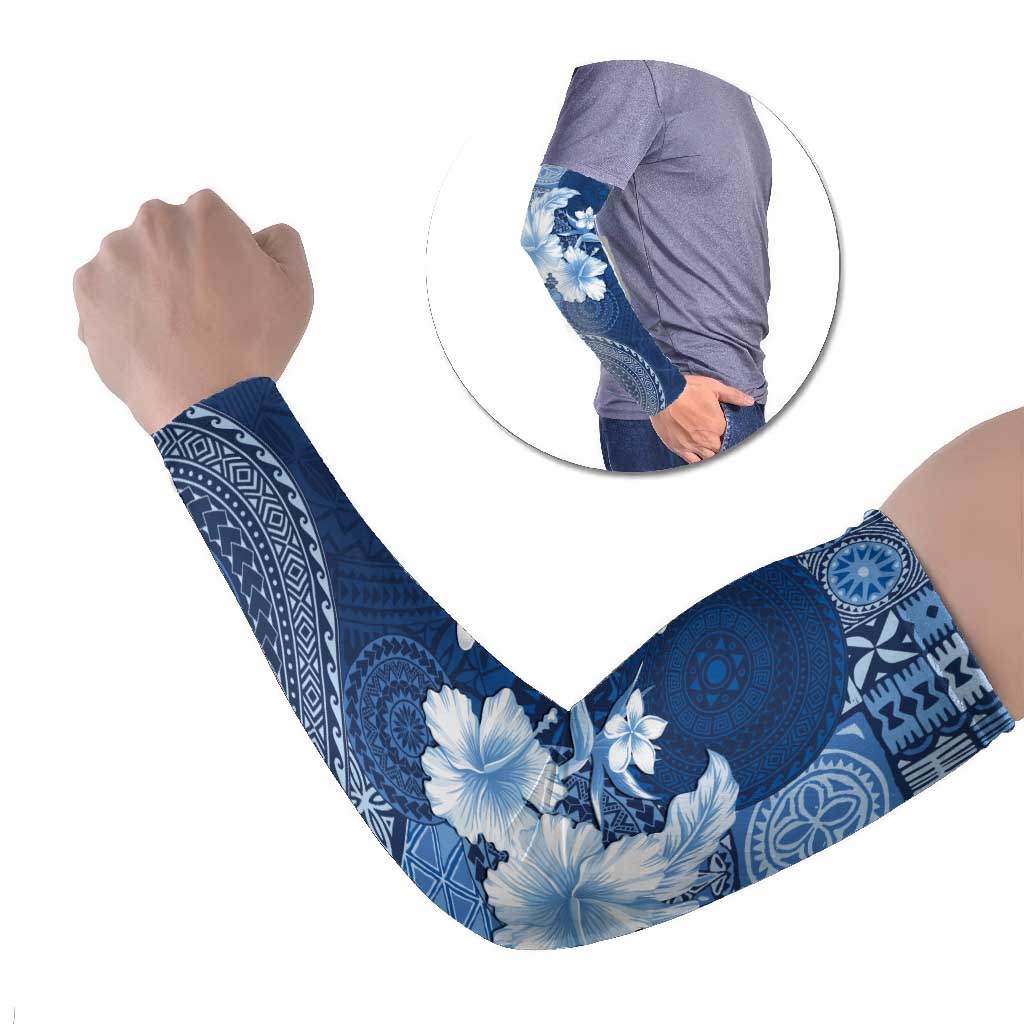Hawaii Tapa Pattern With Navy Hibiscus Arm Sleeves LT05 Set of 2 Navy - Polynesian Pride