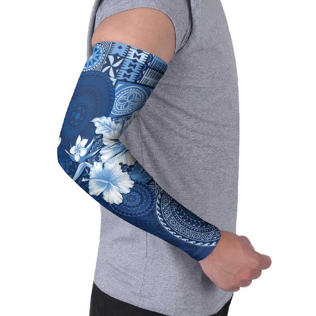 Hawaii Tapa Pattern With Navy Hibiscus Arm Sleeves LT05 - Polynesian Pride