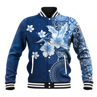 Hawaii Tapa Pattern With Navy Hibiscus Baseball Jacket