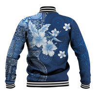 Hawaii Tapa Pattern With Navy Hibiscus Baseball Jacket
