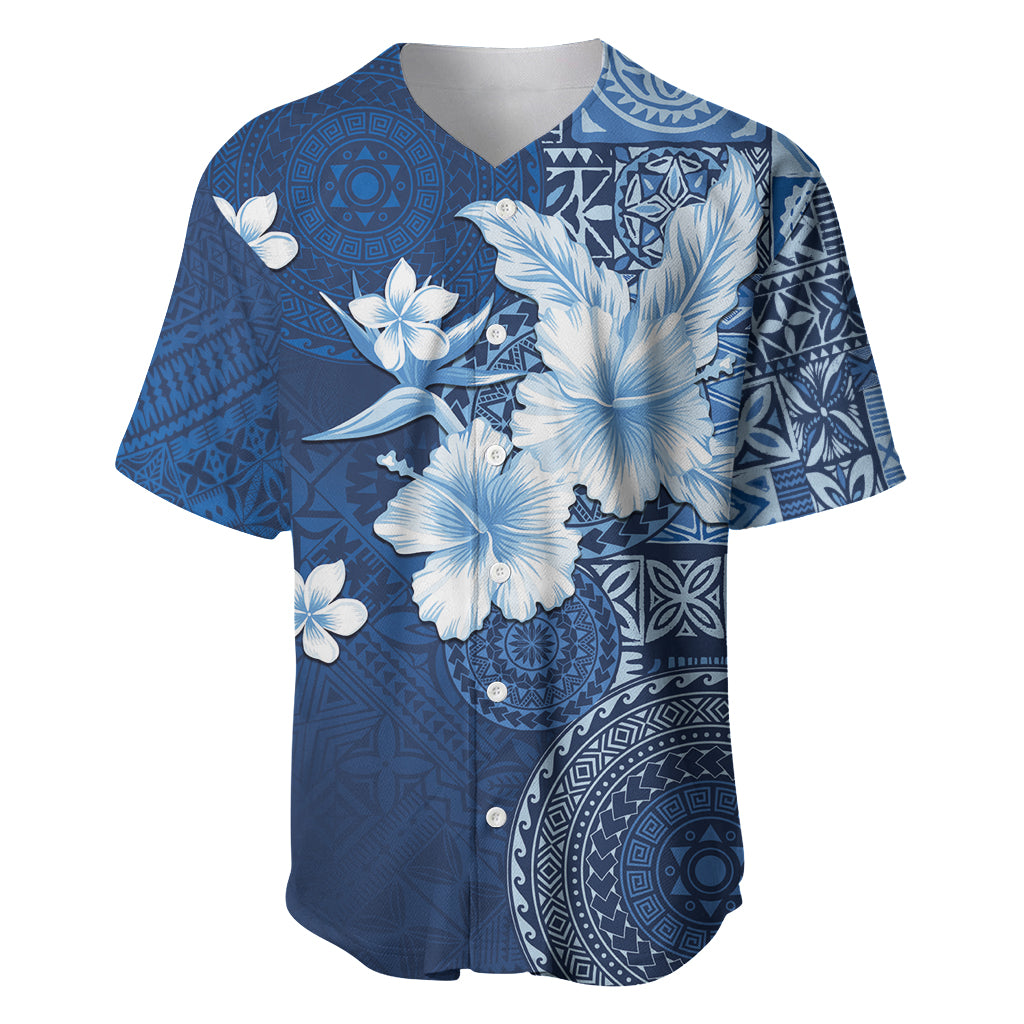 Hawaii Tapa Pattern With Navy Hibiscus Baseball Jersey LT05 Navy - Polynesian Pride