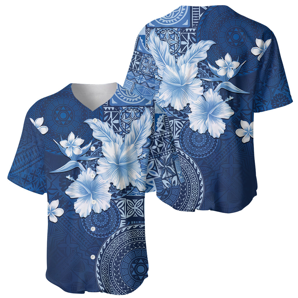 Hawaii Tapa Pattern With Navy Hibiscus Baseball Jersey LT05 - Polynesian Pride