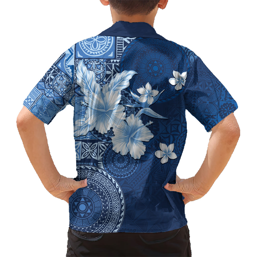 Hawaii Tapa Pattern With Navy Hibiscus Kid Hawaiian Shirt LT05 - Polynesian Pride