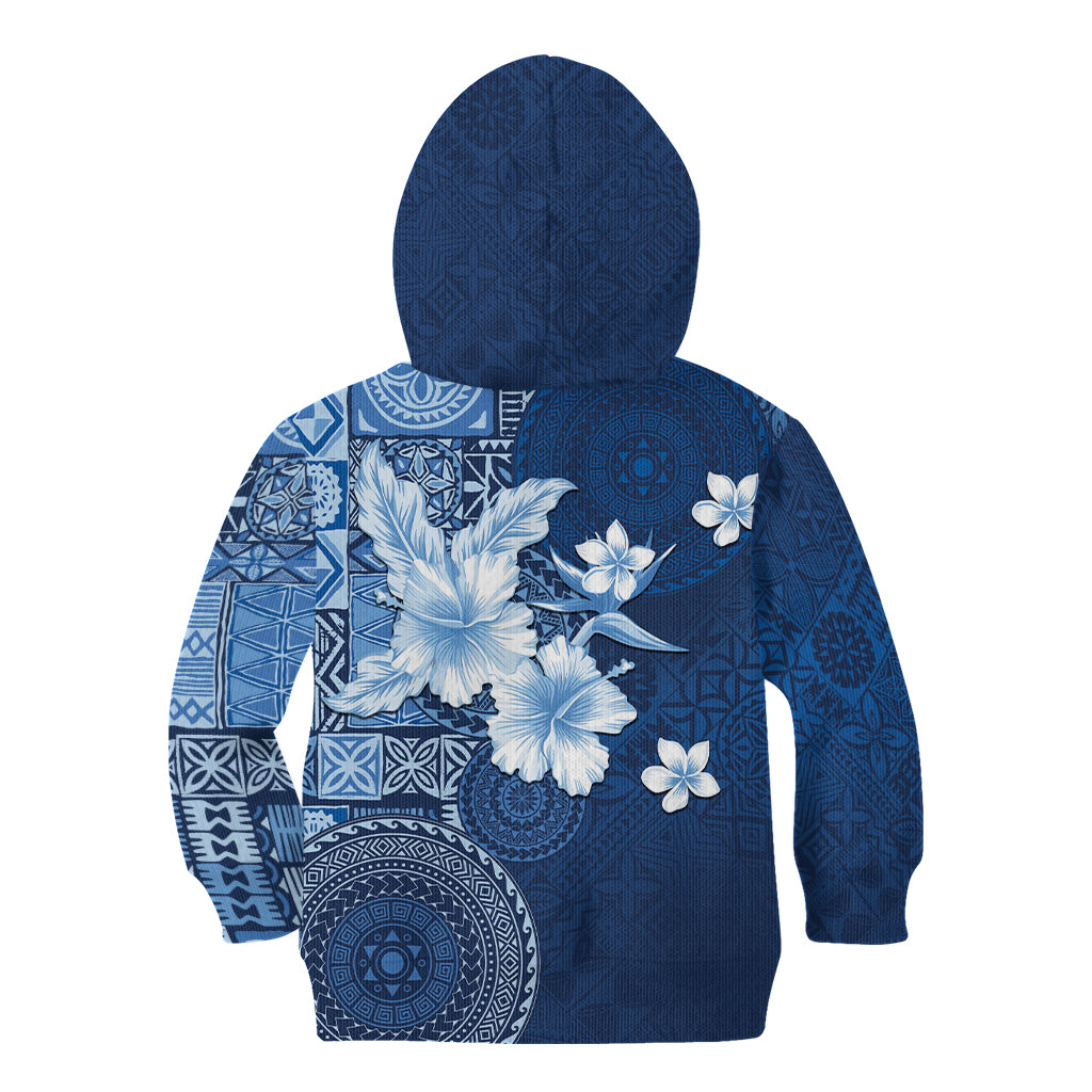 Hawaii Tapa Pattern With Navy Hibiscus Kid Hoodie