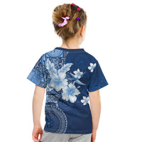 Hawaii Tapa Pattern With Navy Hibiscus Kid T Shirt LT05 - Polynesian Pride