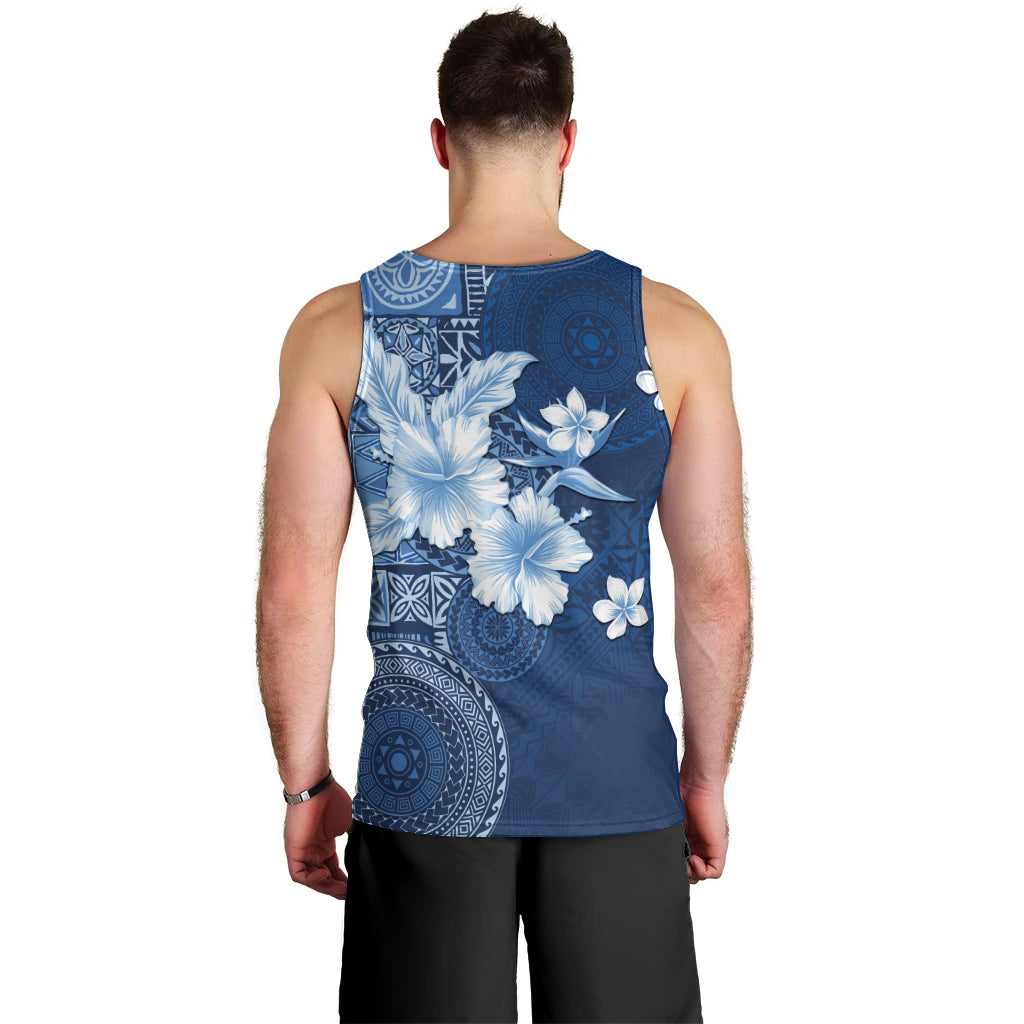 Hawaii Tapa Pattern With Navy Hibiscus Men Tank Top