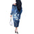 Hawaii Tapa Pattern With Navy Hibiscus Off The Shoulder Long Sleeve Dress