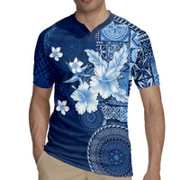 Hawaii Tapa Pattern With Navy Hibiscus Rugby Jersey