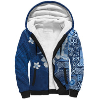 Hawaii Tapa Pattern With Navy Hibiscus Sherpa Hoodie