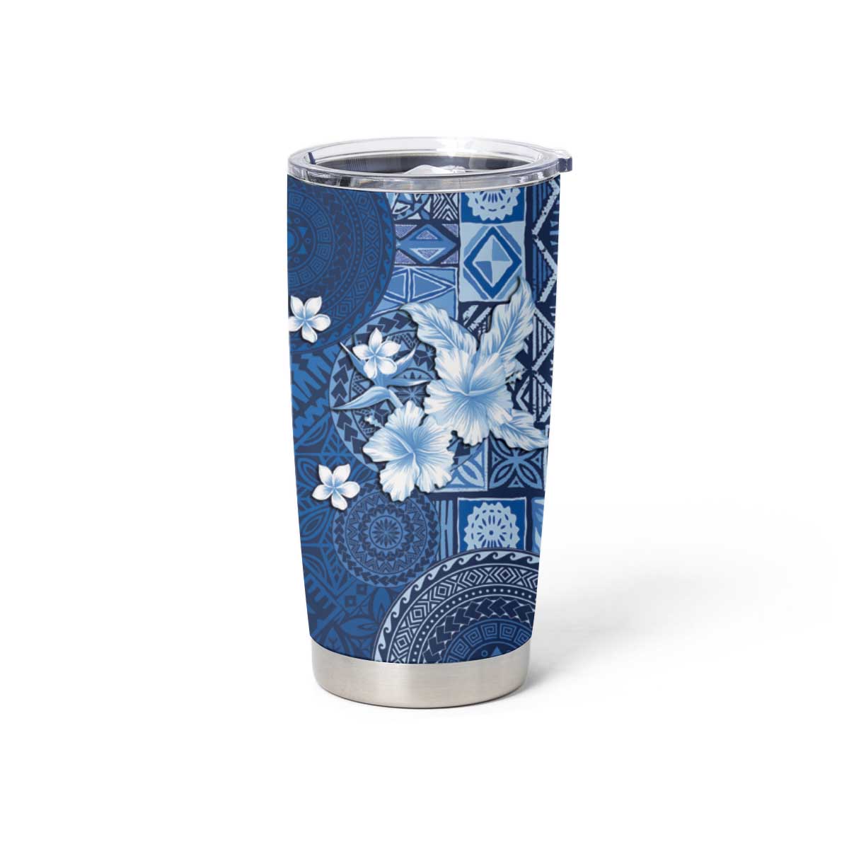 Hawaii Tapa Pattern With Navy Hibiscus Tumbler Cup
