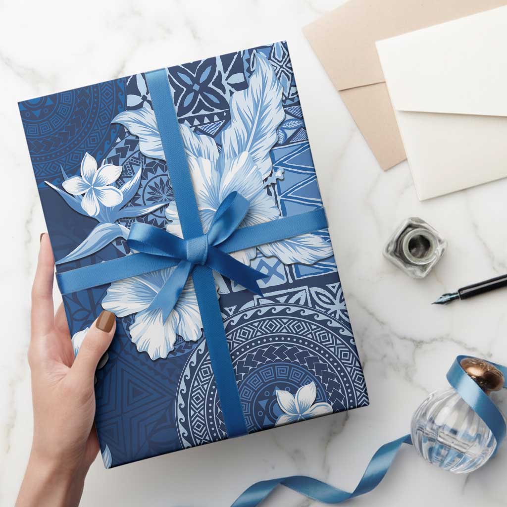 Hawaii Tapa Pattern With Navy Hibiscus Wrapping Paper - Polynesian Pride