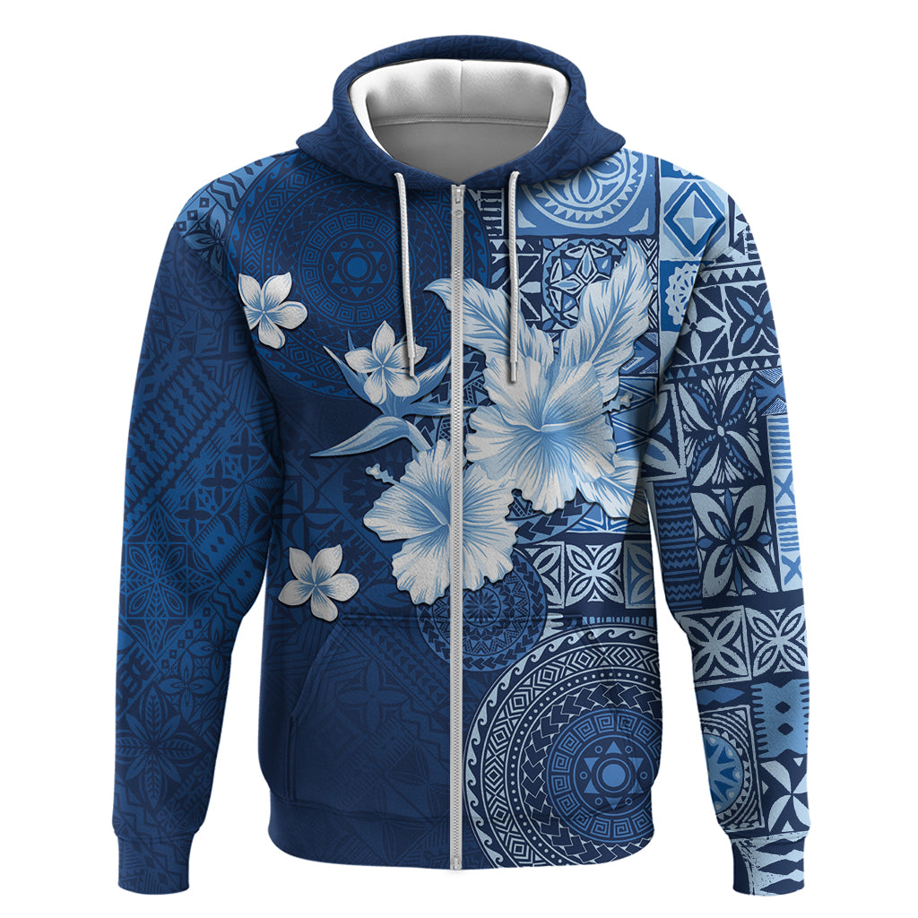 Hawaii Tapa Pattern With Navy Hibiscus Zip Hoodie