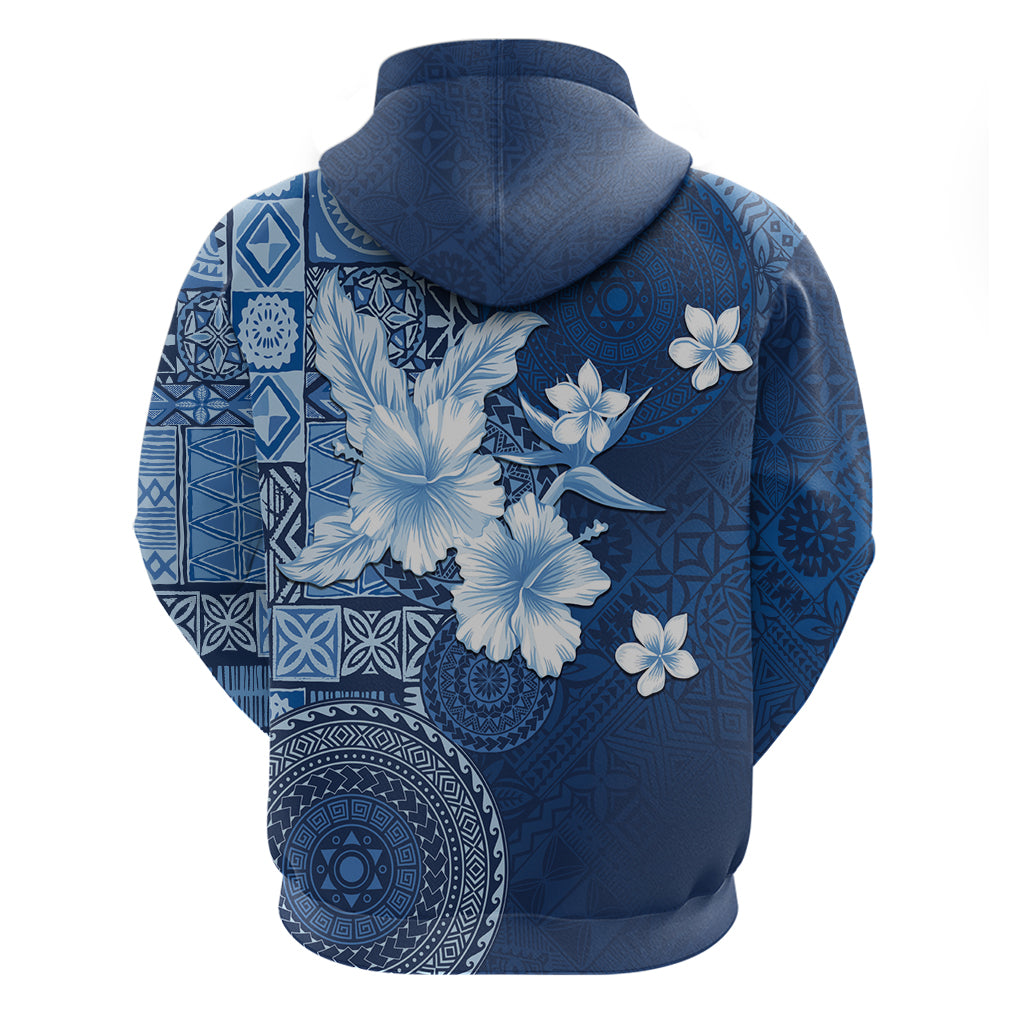 Hawaii Tapa Pattern With Navy Hibiscus Zip Hoodie