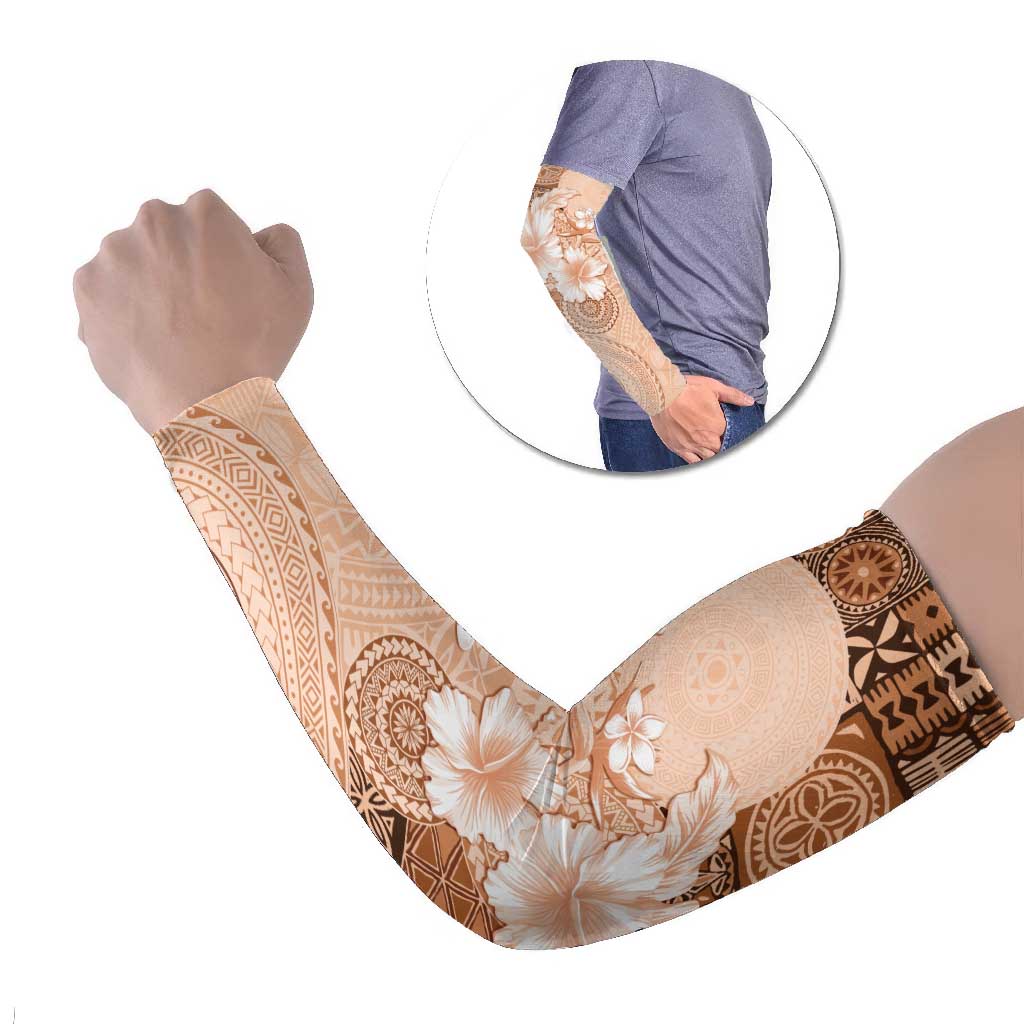 Hawaii Tapa Pattern With Brown Hibiscus Arm Sleeves LT05 Set of 2 Brown - Polynesian Pride