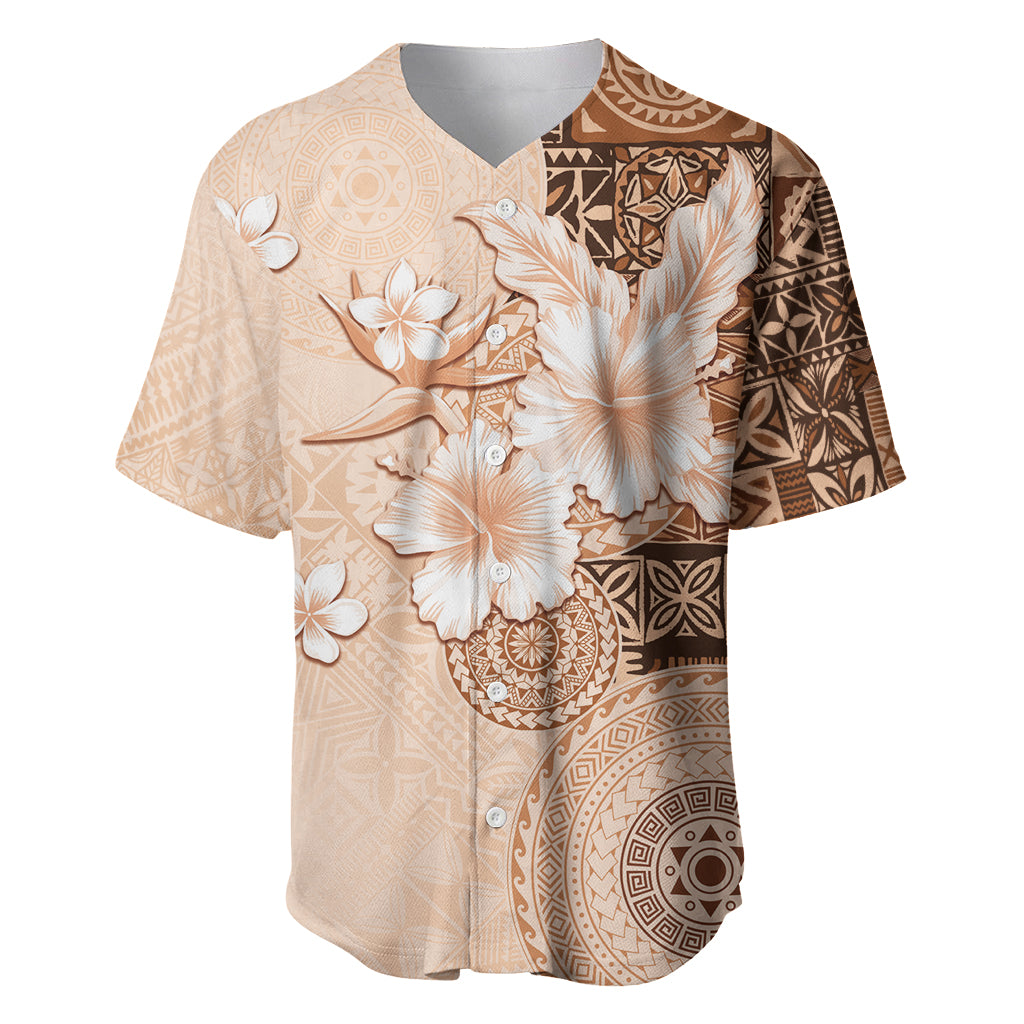 Hawaii Tapa Pattern With Brown Hibiscus Baseball Jersey LT05 Brown - Polynesian Pride