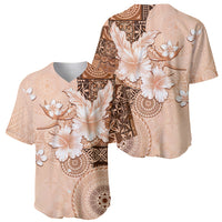Hawaii Tapa Pattern With Brown Hibiscus Baseball Jersey LT05 - Polynesian Pride